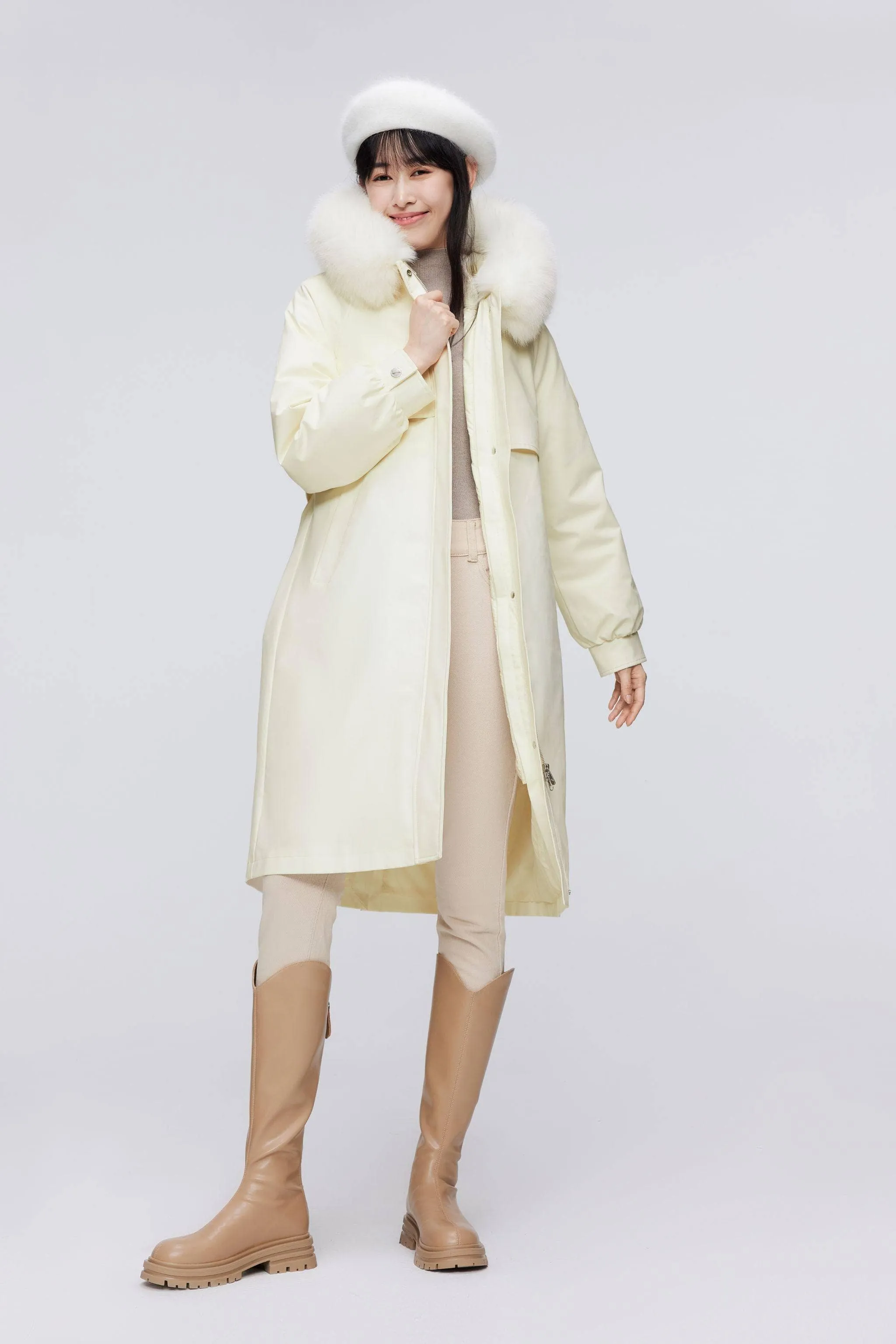3-In-1 Knee Length Fox Fur Down Parka