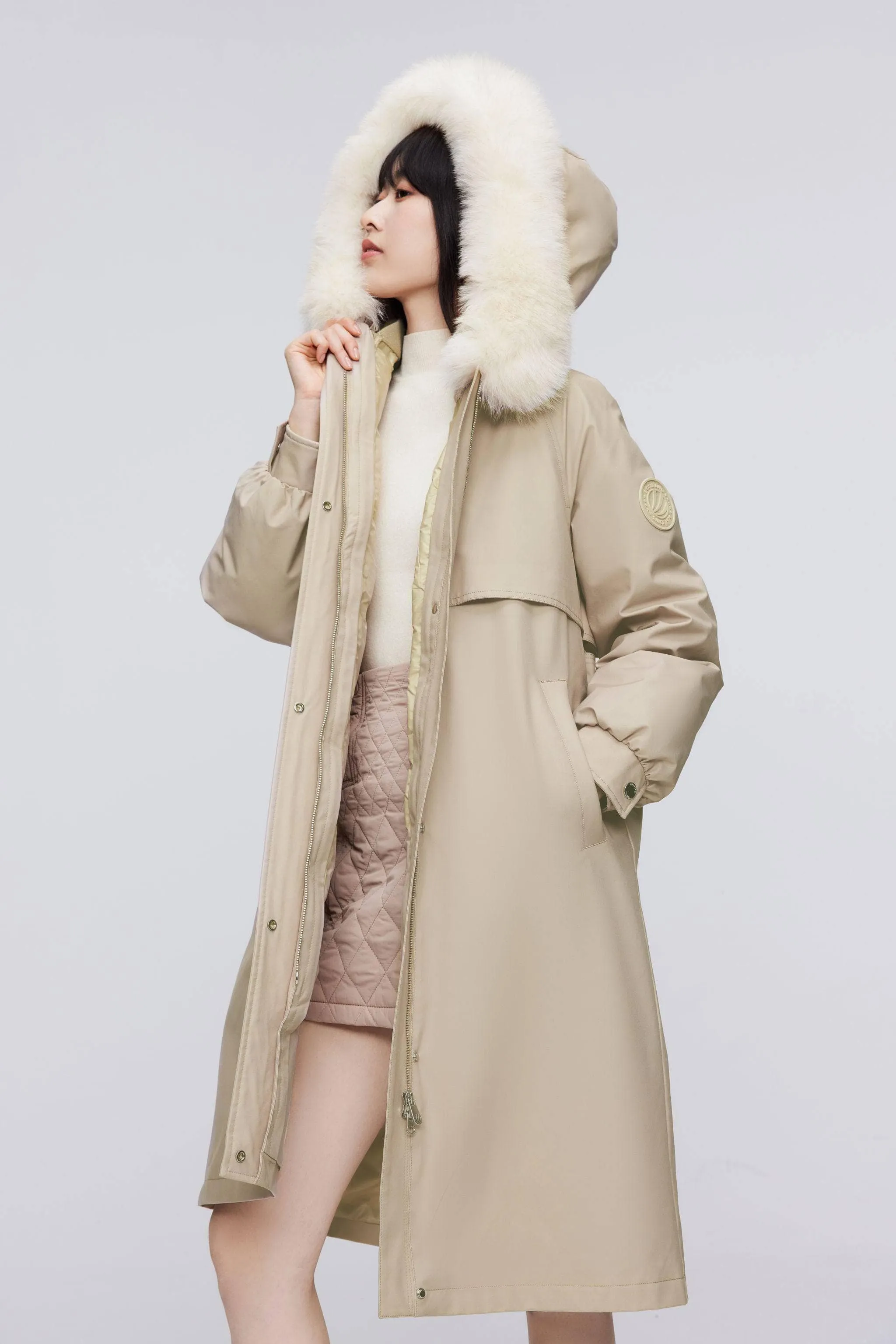 3-In-1 Knee Length Fox Fur Down Parka