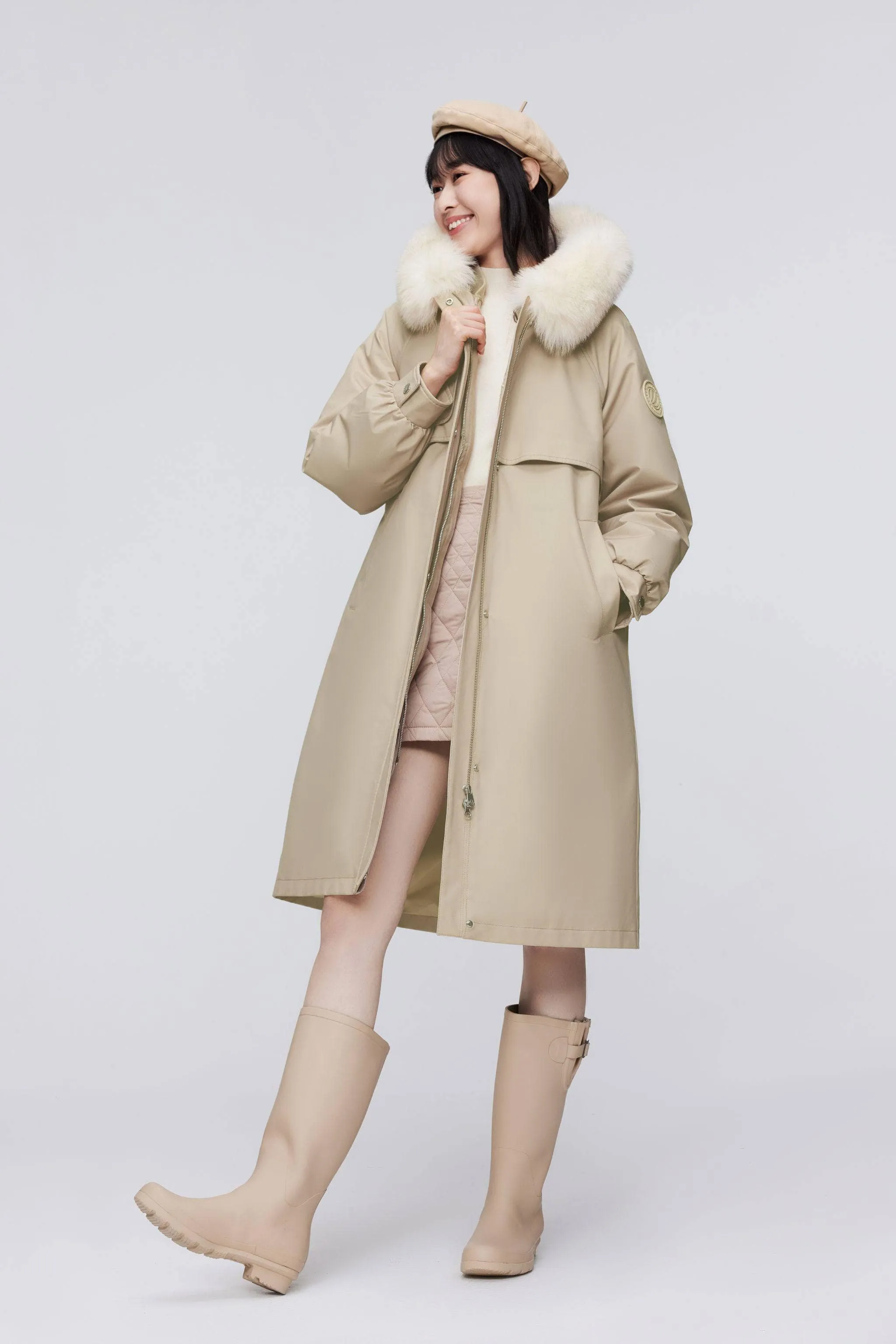 3-In-1 Knee Length Fox Fur Down Parka