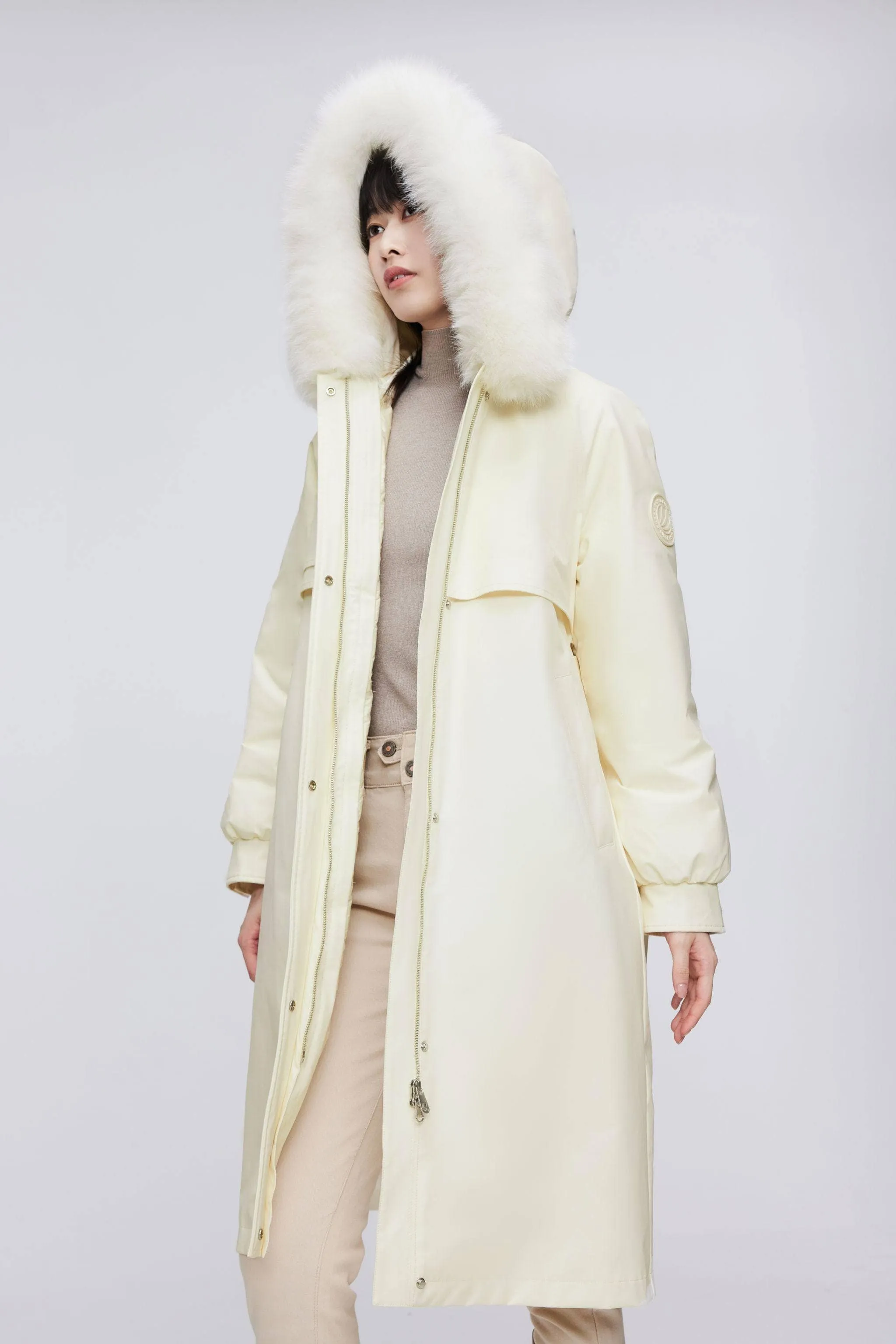 3-In-1 Knee Length Fox Fur Down Parka