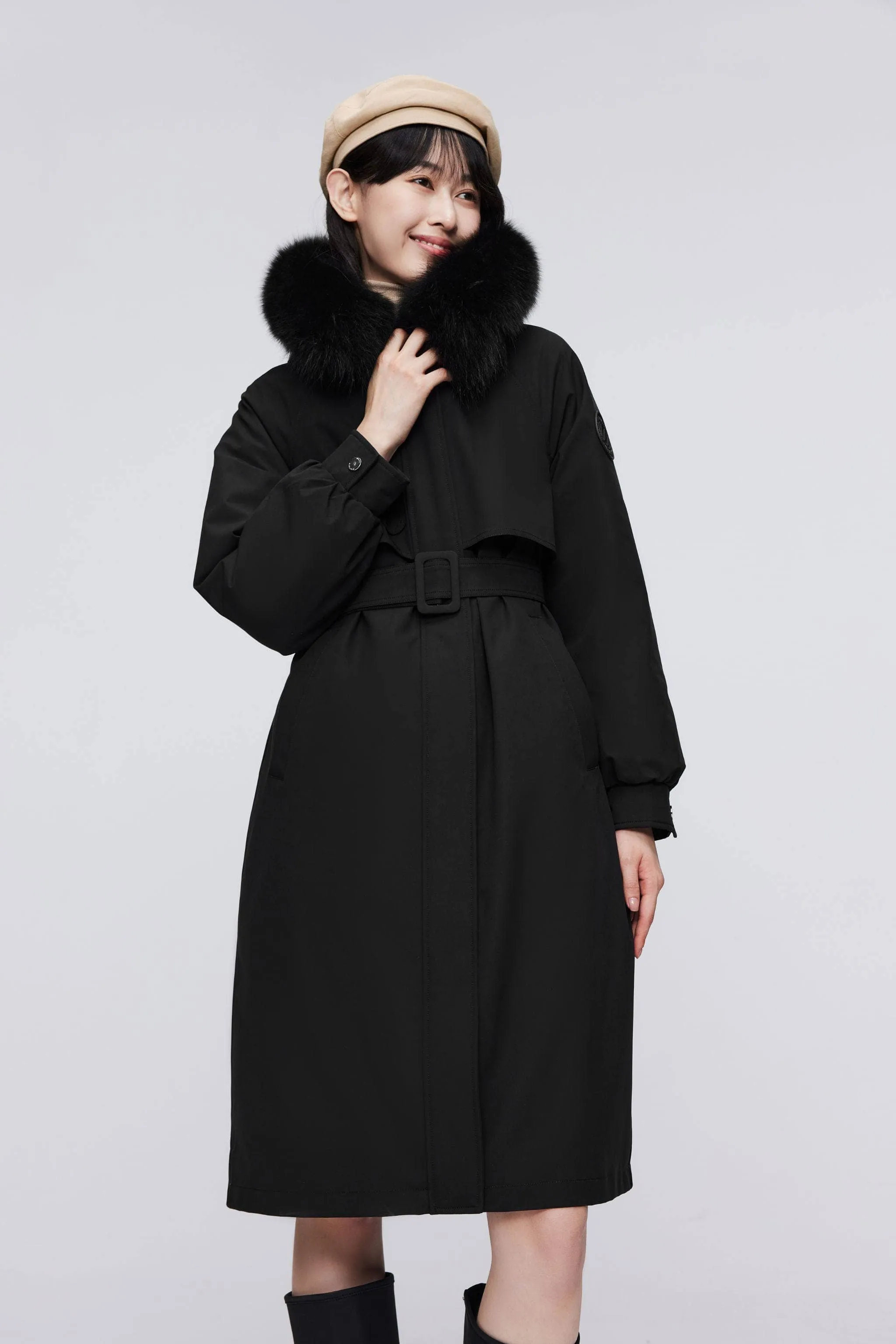 3-In-1 Knee Length Fox Fur Down Parka