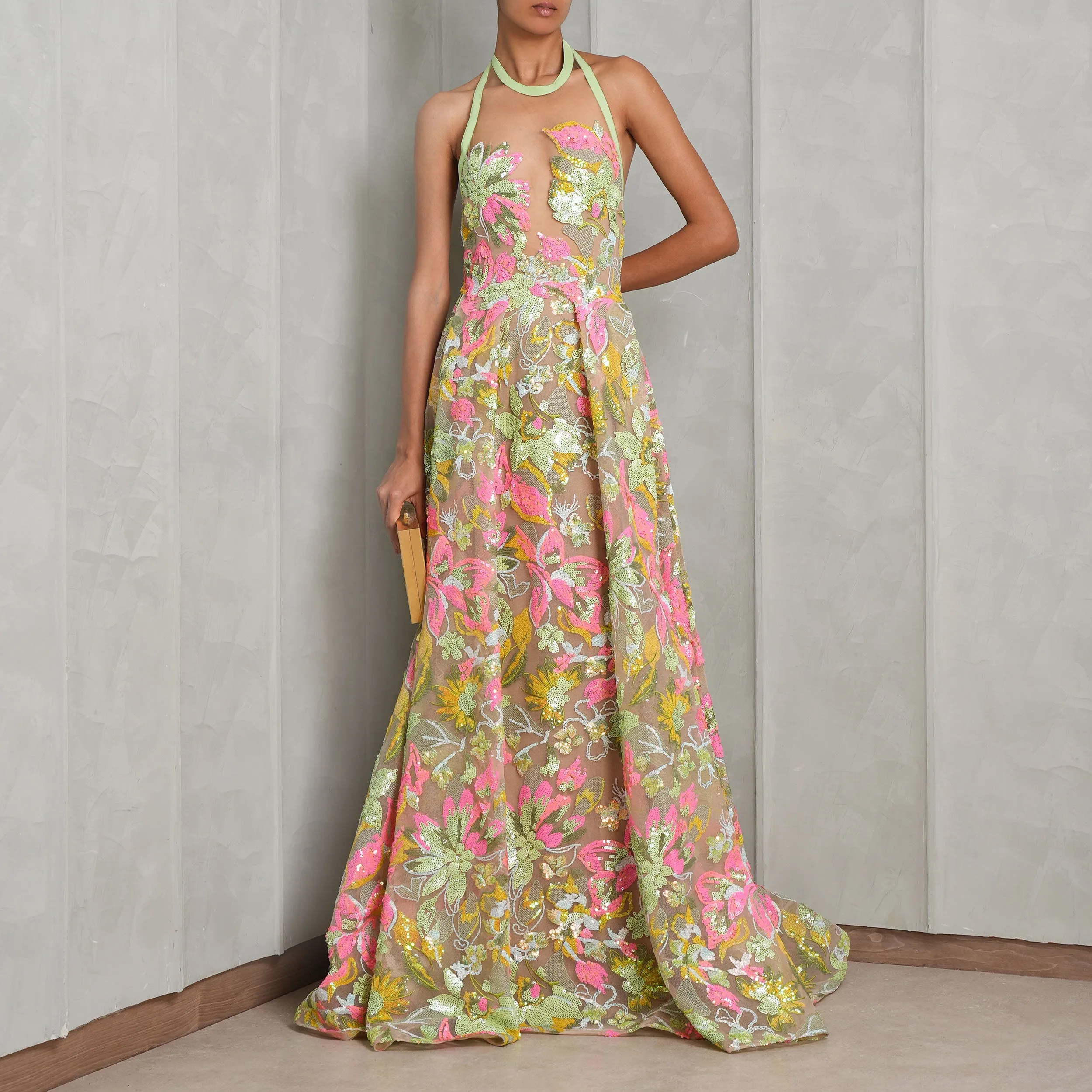 Embroidered Halterneck Gown
