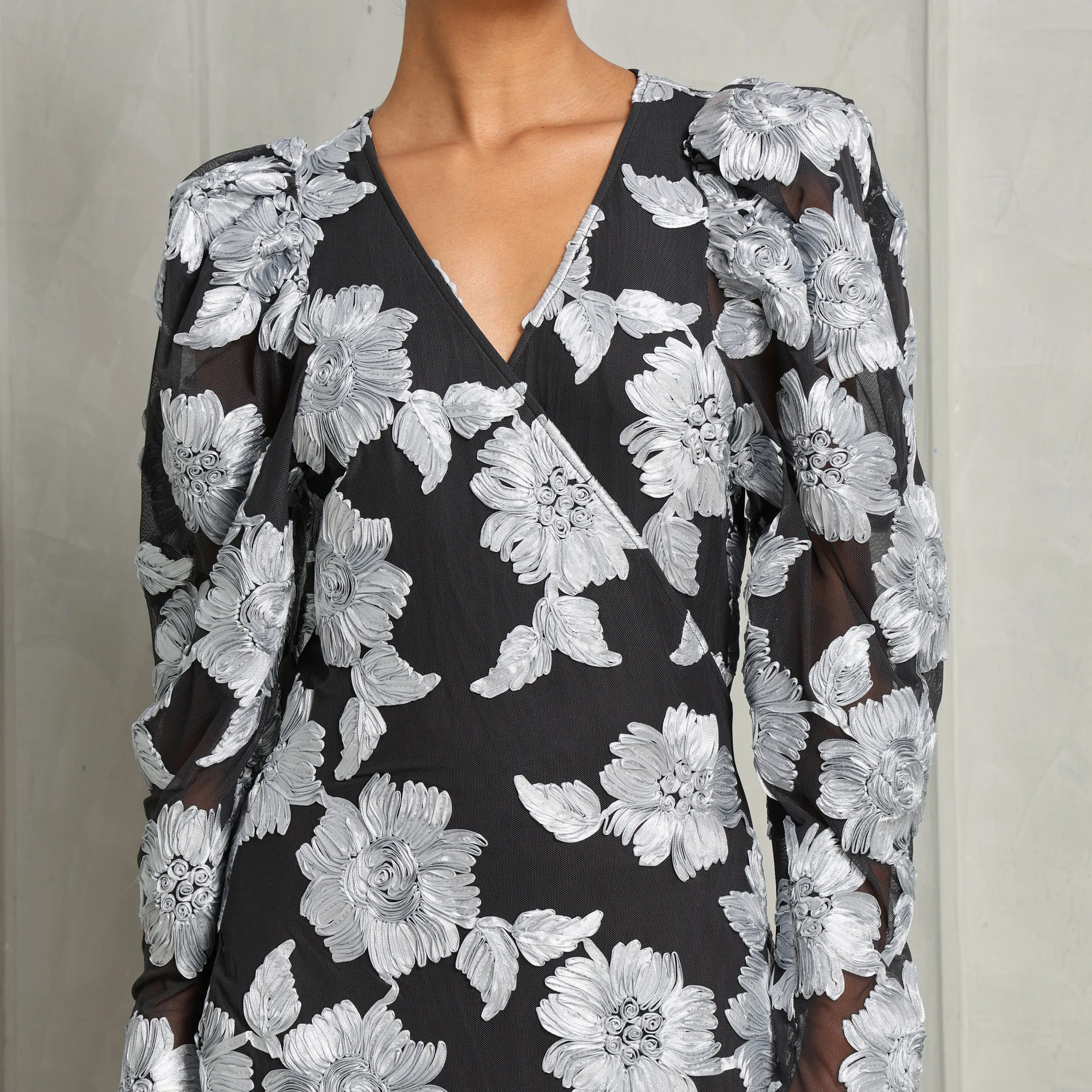 Flower Mesh Wrap Dress