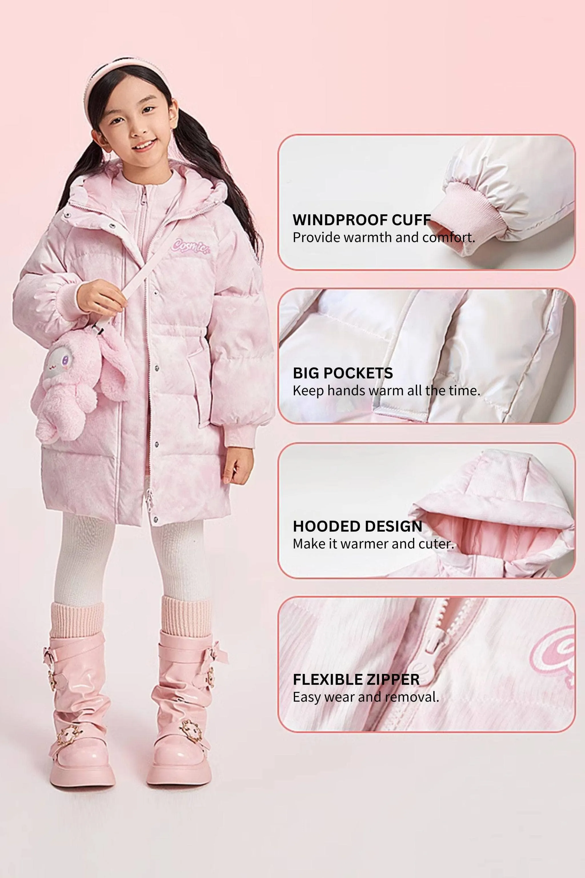 Girls Floppy Bunny Down Coat