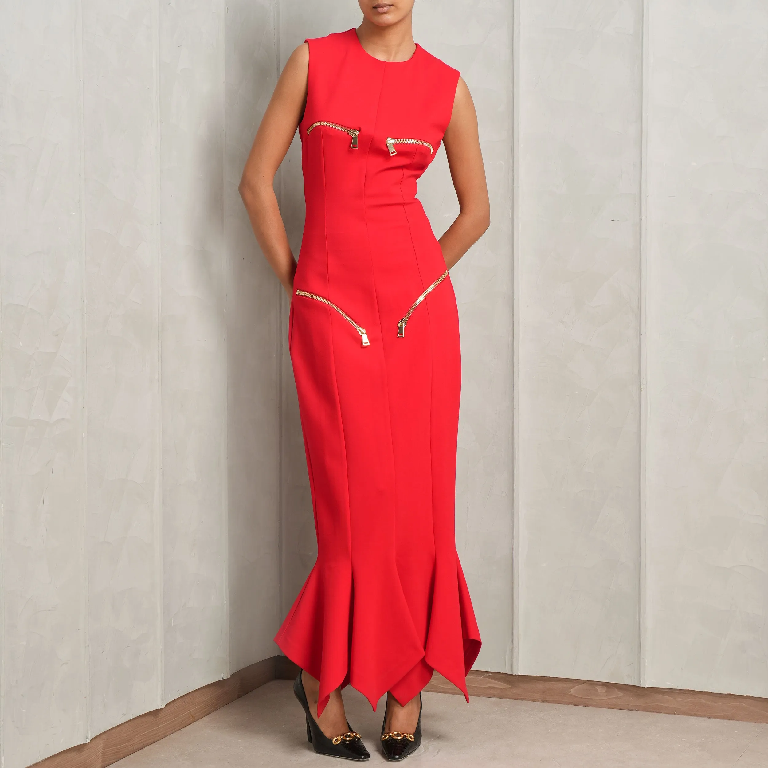 Handkerchief Zipper Midi Dress