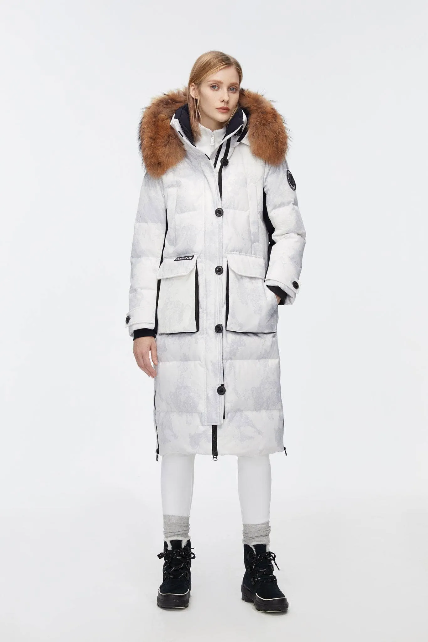 Long Goose Down Jacket With Removable Fur Hood