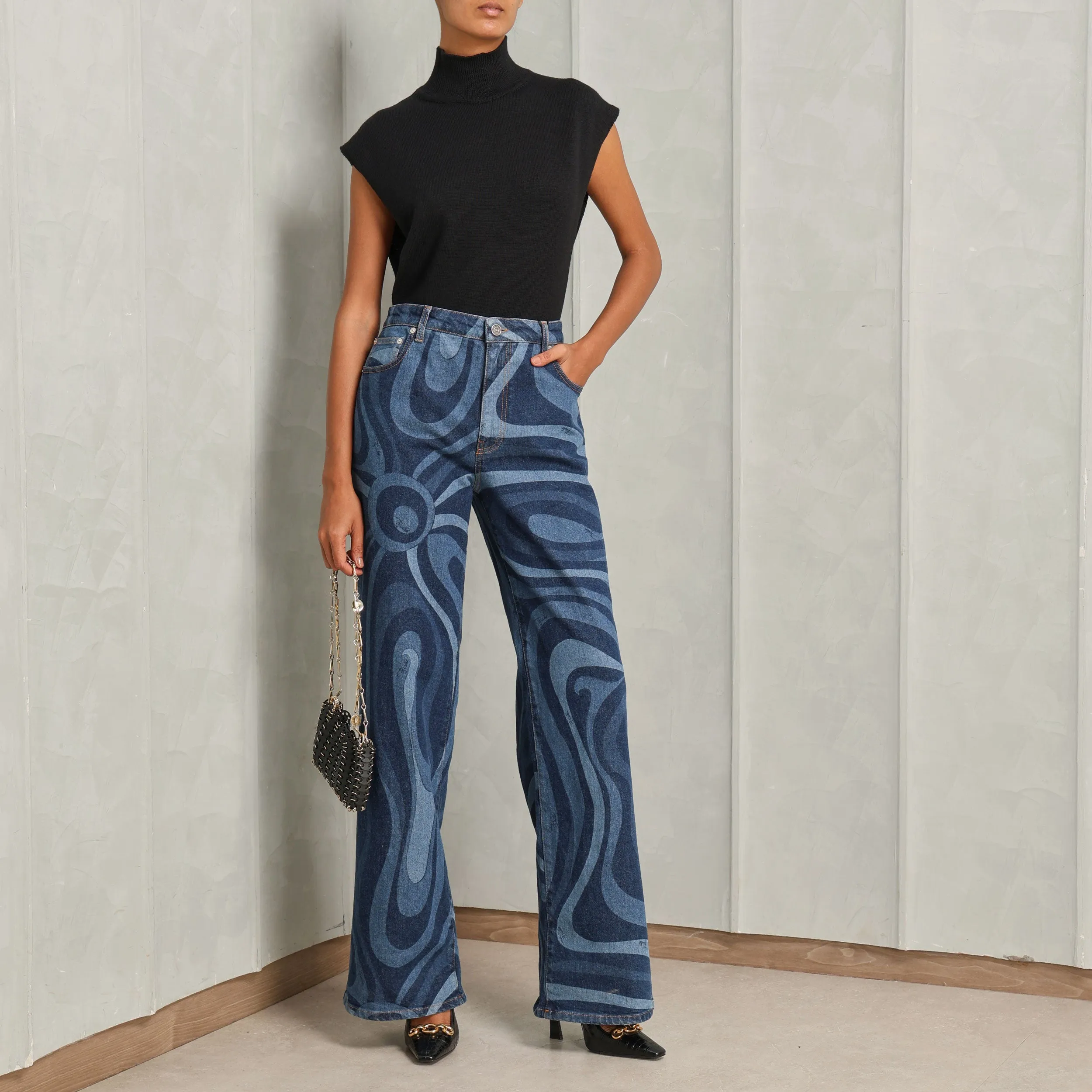 Marmo-Print Straight-Leg Jeans