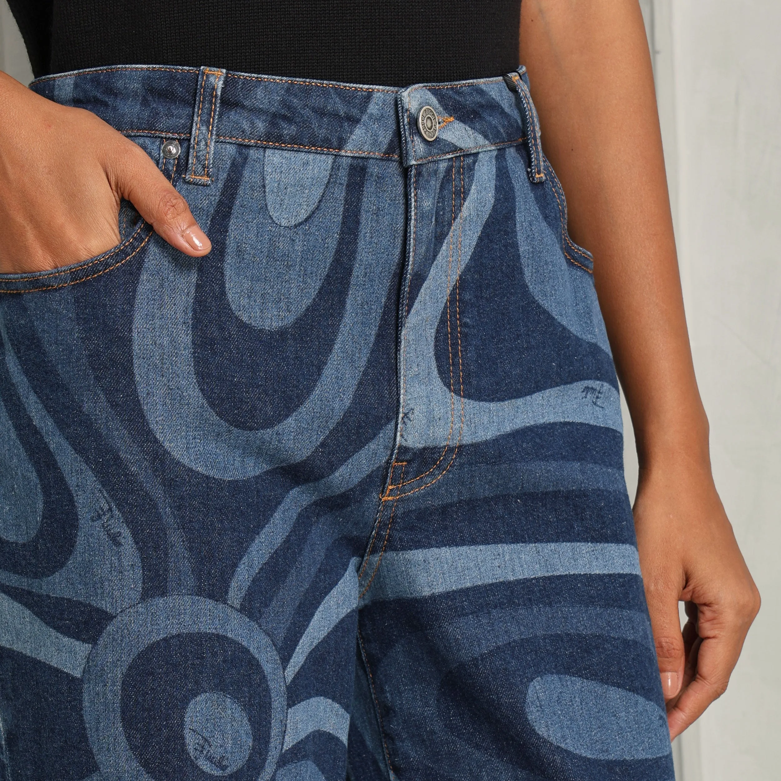 Marmo-Print Straight-Leg Jeans