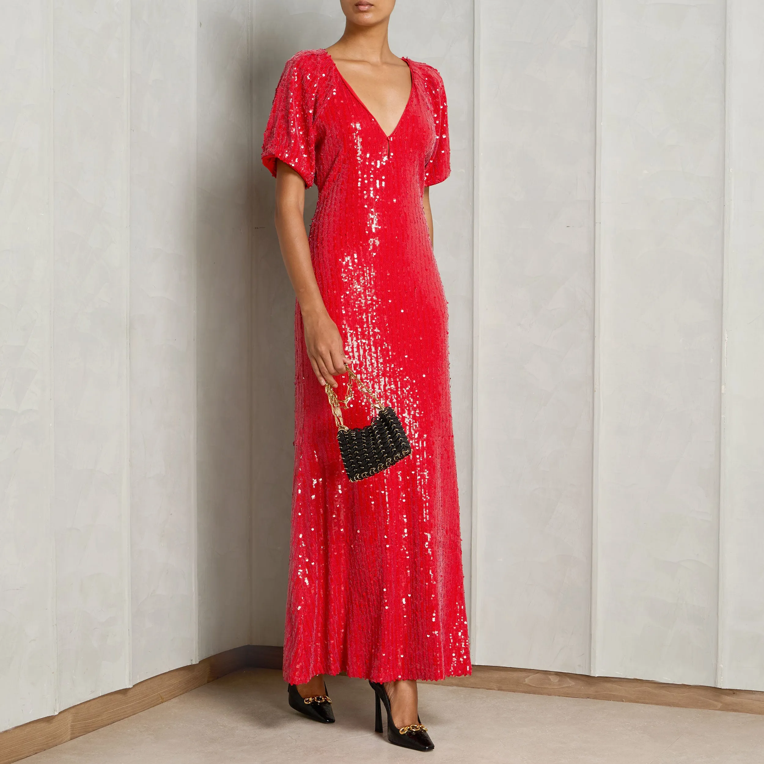 Sequins Midi V-Neck Dress