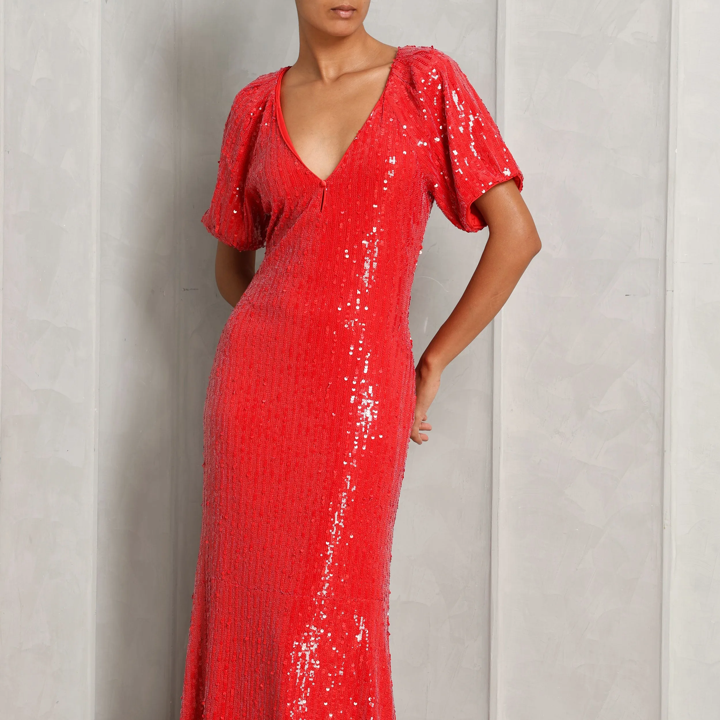 Sequins Midi V-Neck Dress