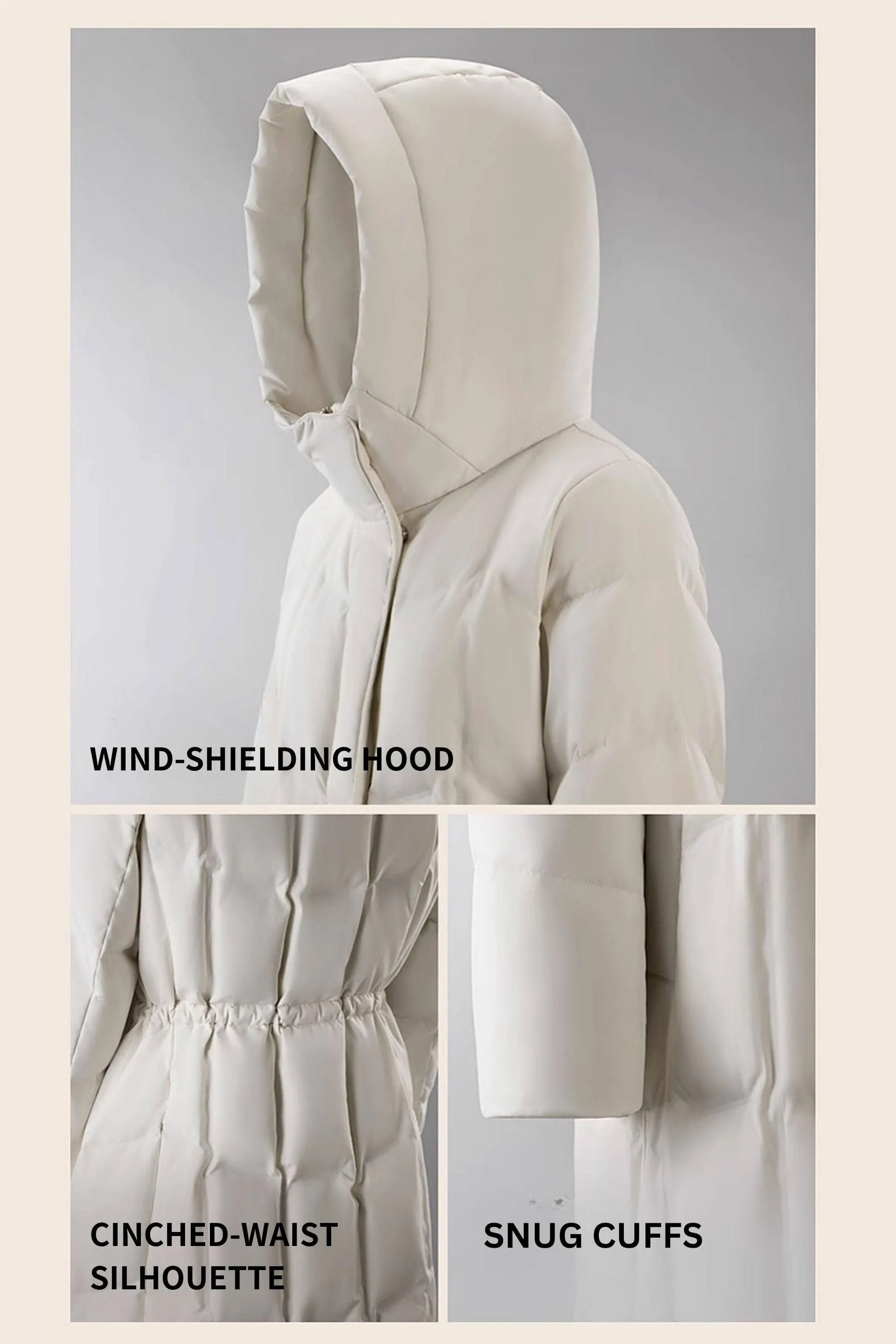 Women's Long Goose Down Coat With Elasticated Waist