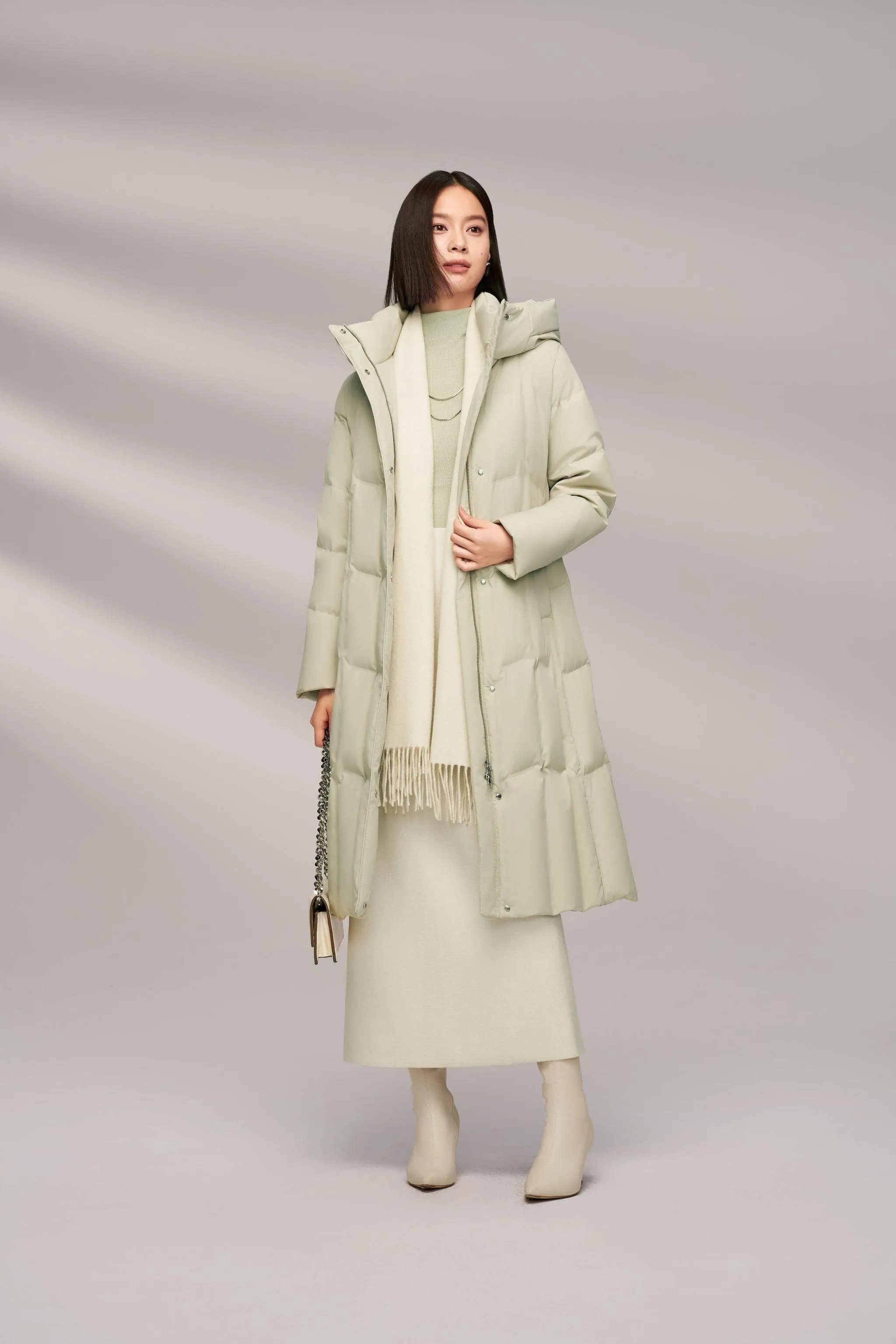 Women's Long Goose Down Coat With Elasticated Waist