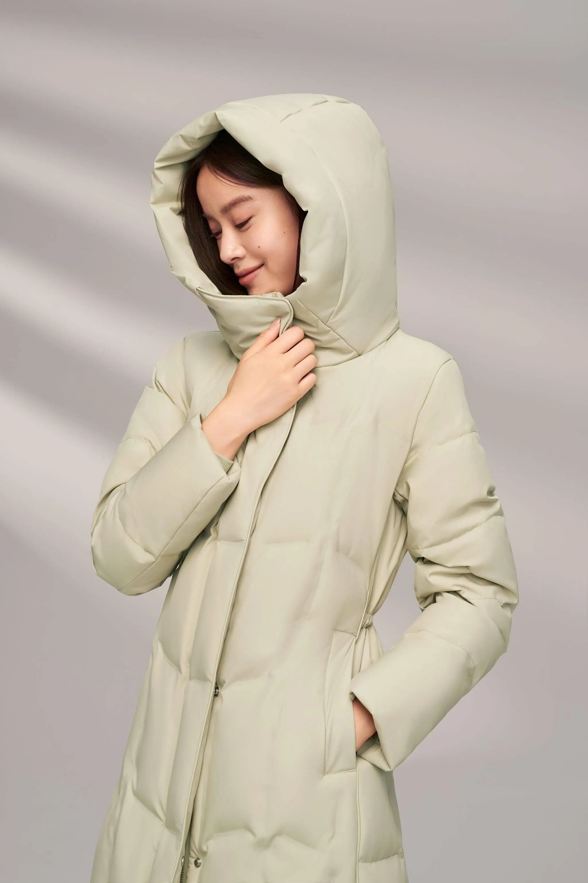 Women's Long Goose Down Coat With Elasticated Waist