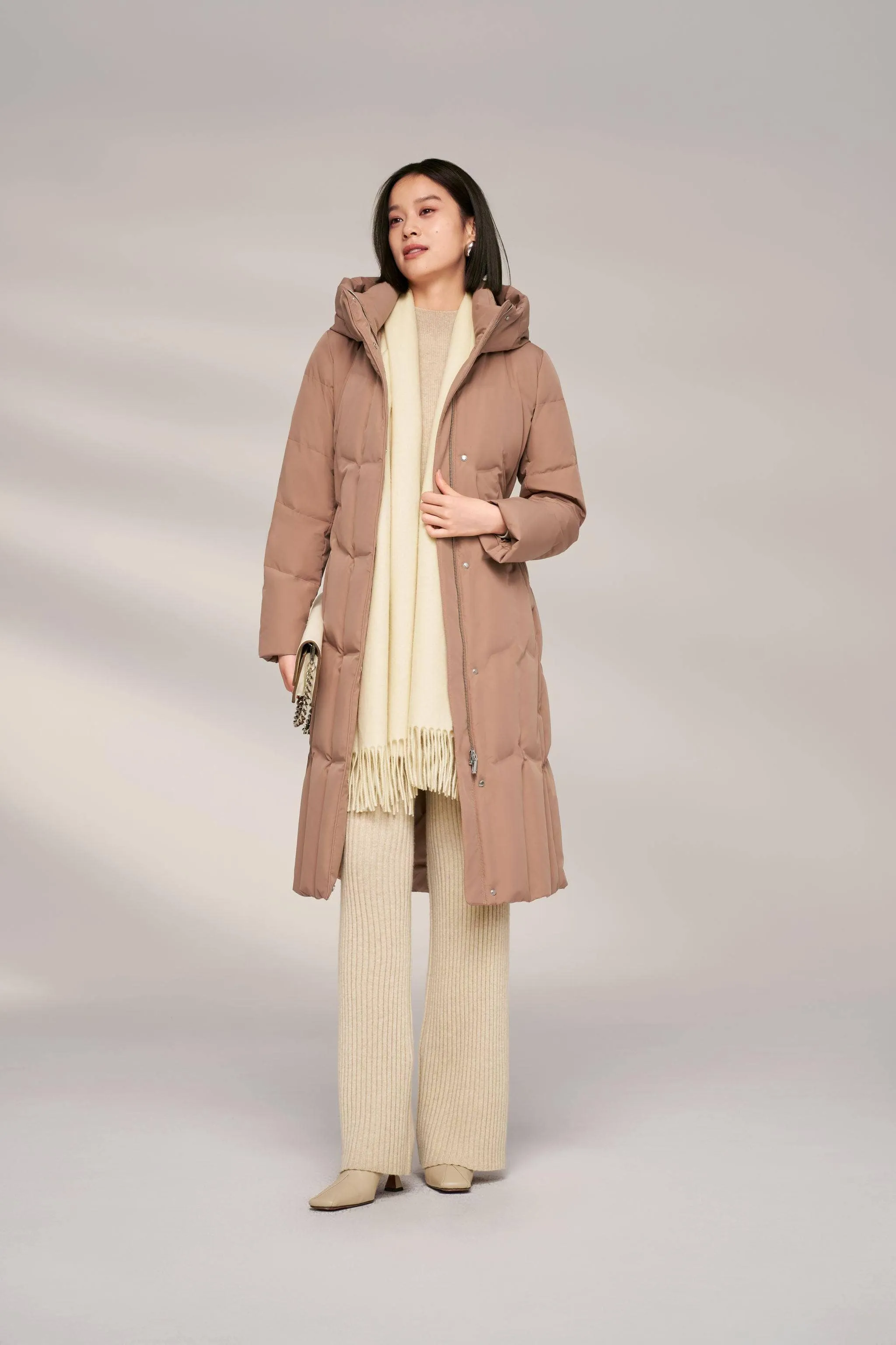 Women's Long Goose Down Coat With Elasticated Waist