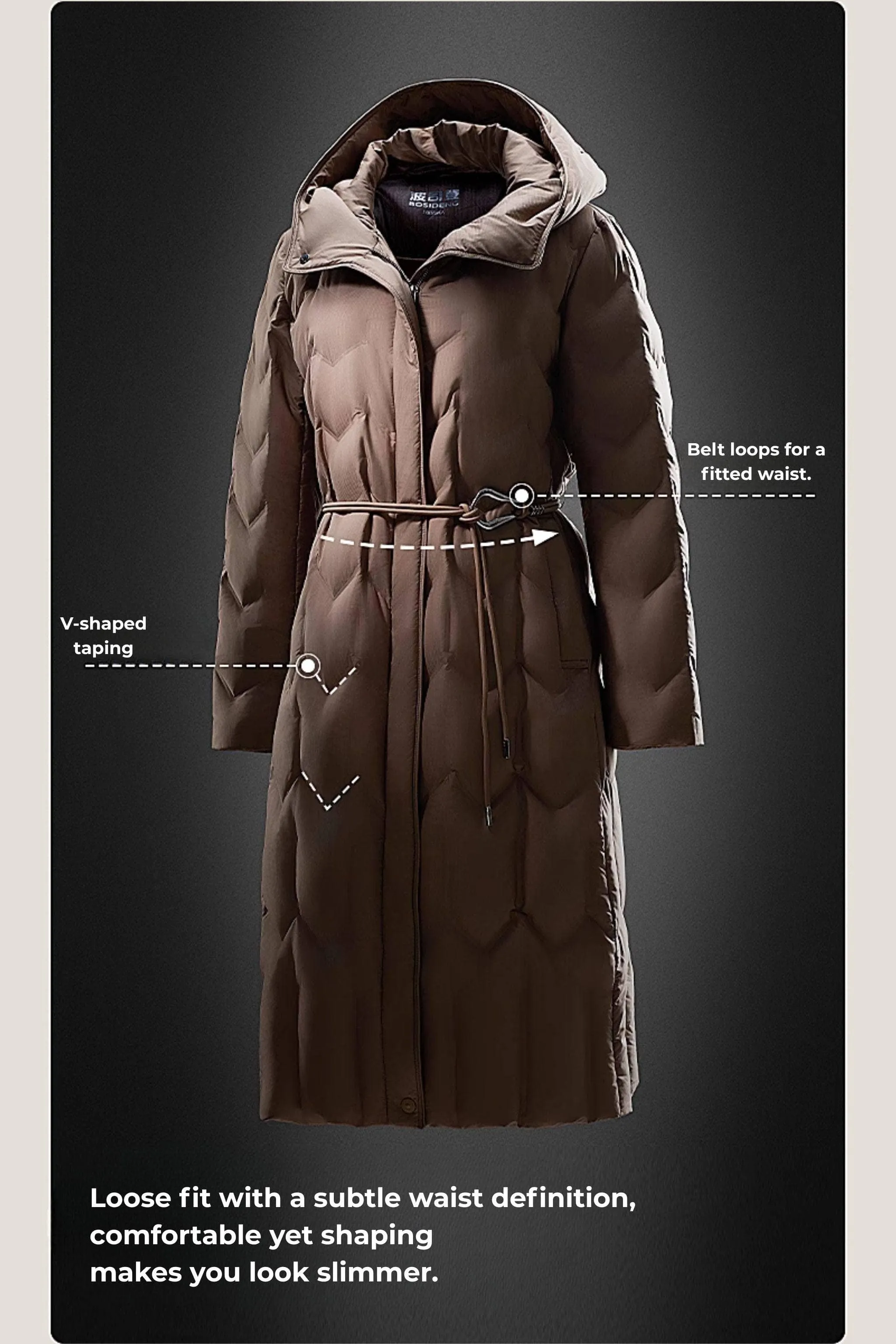 Women's Long Hooded Goose Down Jacket With Belt 4172